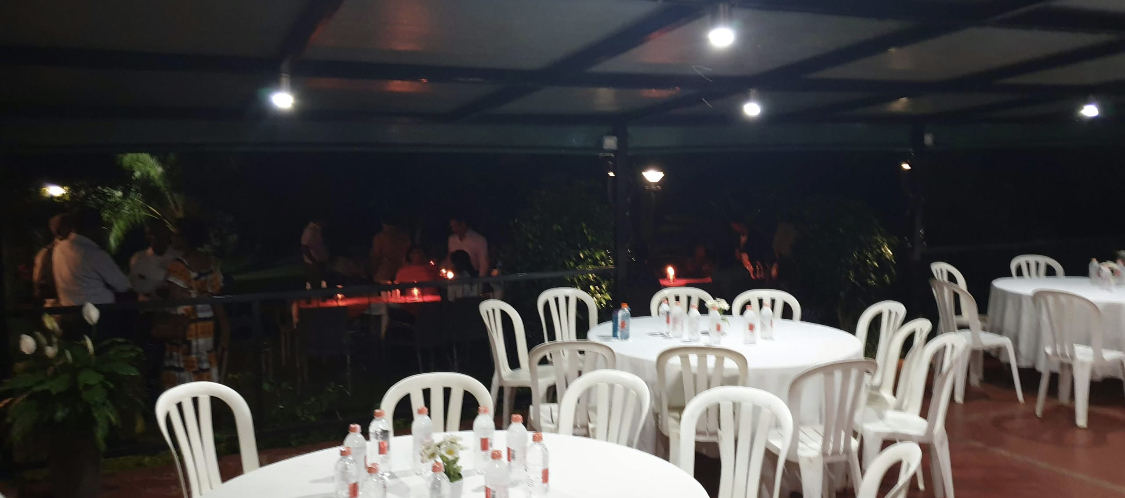 Covered evening venue arranged for a private party